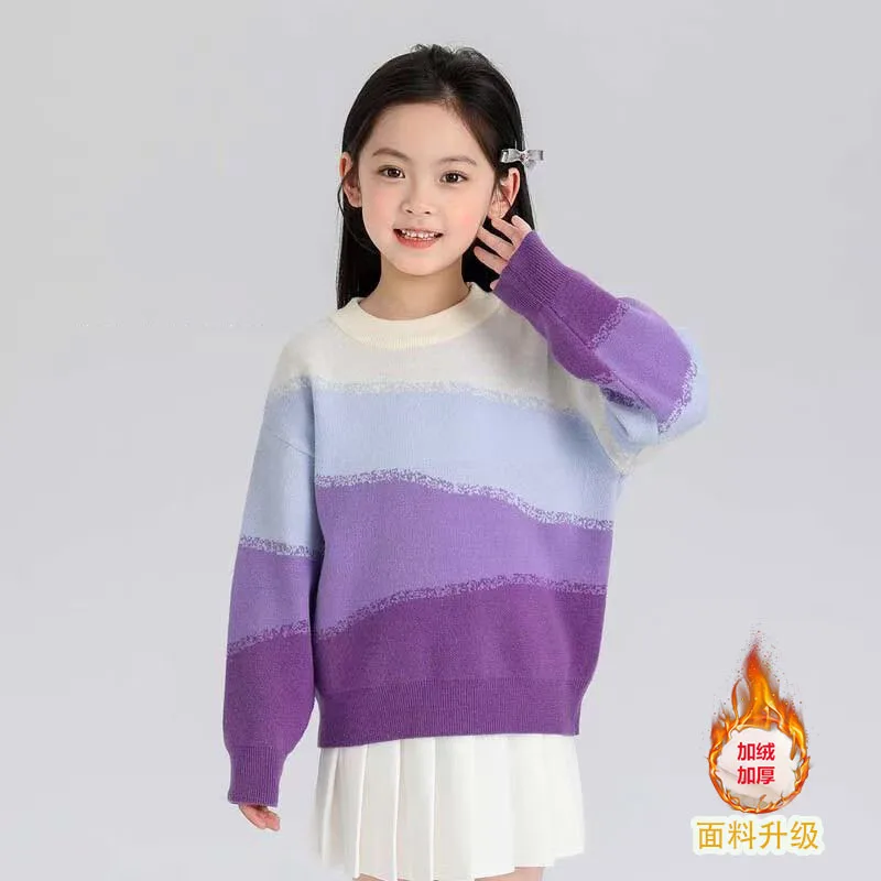 UNITIM Junior Girl Gradient Knitwear 3-12Y Children Girl Thick Wamr Cozy Sweater Trendy Young Teens Girls Long Sleeve Undershirt
