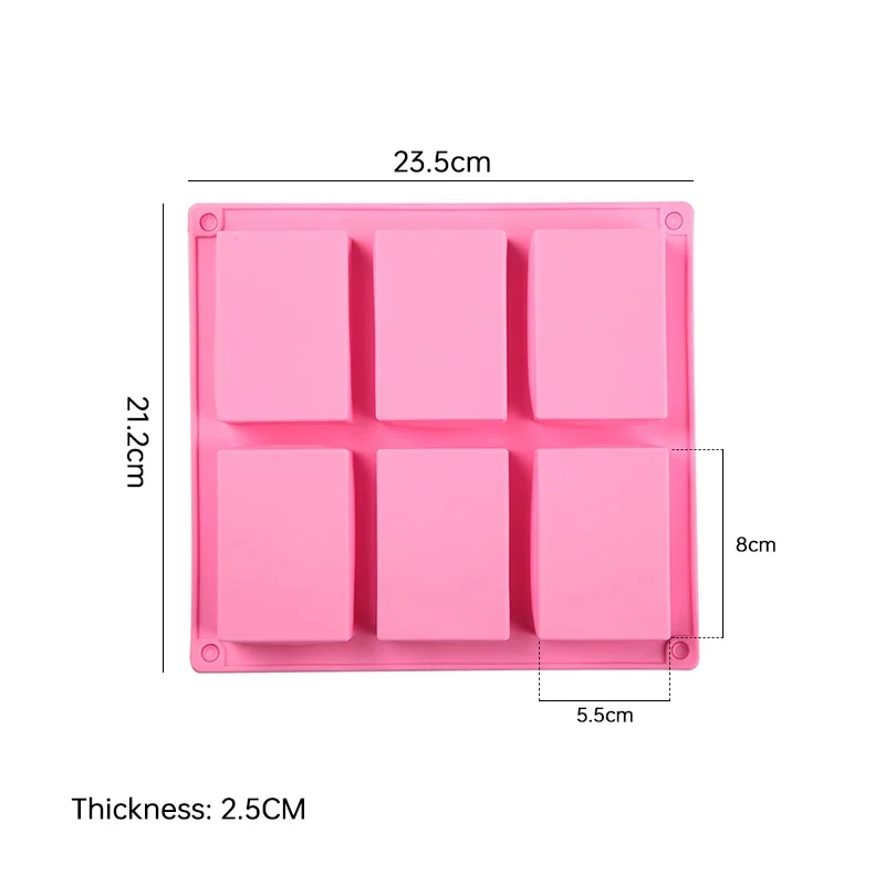 2023 New 6-chamber rectangular square cake silica gel baking mold manual soap mold DIY ice plate jelly cake candy chocolate mold