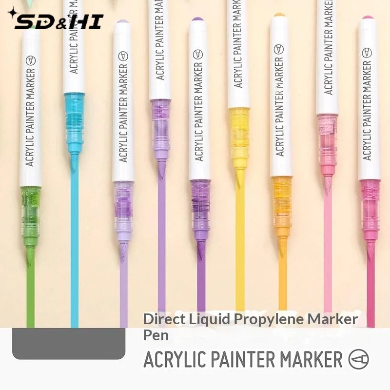 9Pcs 9 Colors Acrylic Color Markers Direct Liquid Paint Marker Pen DIY Drawing With Storage Box School Supplies Stationery
