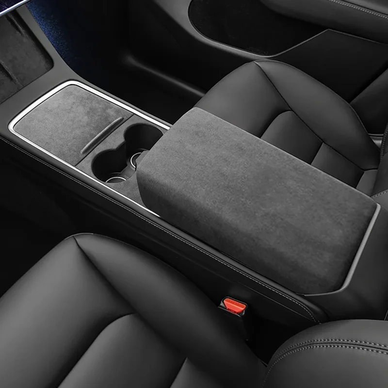 

For Tesla Model 3, Model Y 2018 2019 2020 2021 2022 Suede Central Cups Mat Armrest Cover Kit Sheath Shell Black,Red Colour