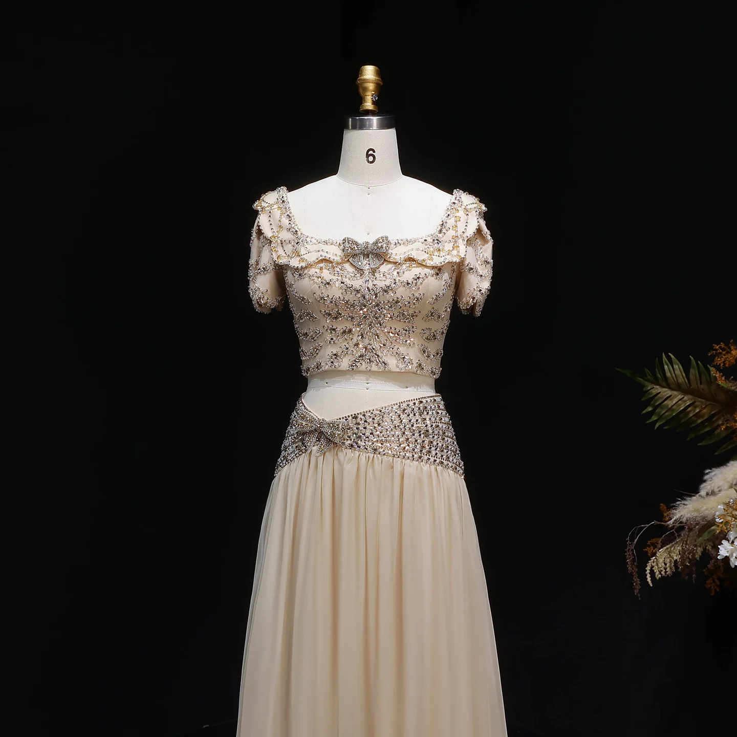 Sharon Said Luxuriöse Champagner-Perlen-Abendkleider Zweiteiliges A-Linien-Modell Damen-Formelle Partykleider SS544 Maßanfertigung – Detail 13