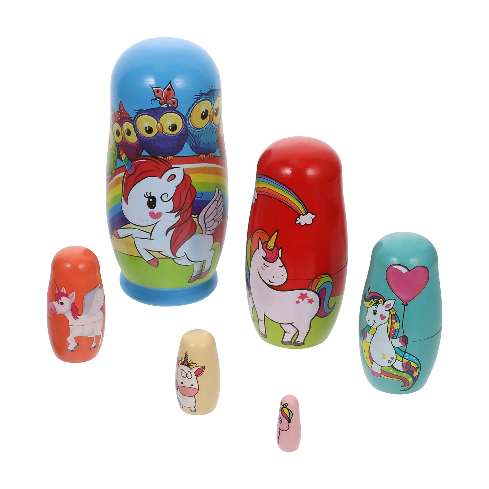 

1 set Unicorn Russian Nesting Six-Layer Wooden Matryoshkas Hand-Painted Craft Home Decor Table Decoration Wooden Creative