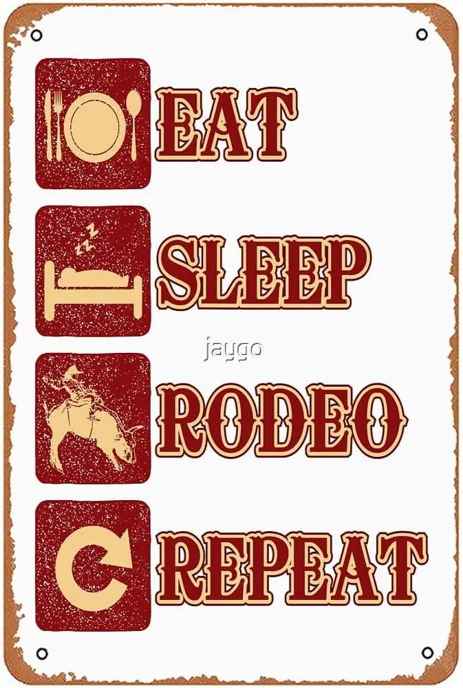 Eat Sleep Rodeo Repeat винтажные металлические знаки Wall Art Man пещера Bar Farm Kitchen Garage подарок 8x12 дюймов