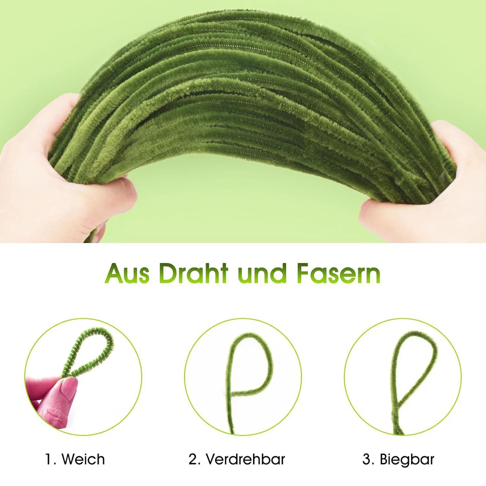 Grüne Stängel Drehs tangen Spielzeug Biegen Plüsch Handwerk Draht Blume DIY Bastel set für Weihnachts feier Lieferungen