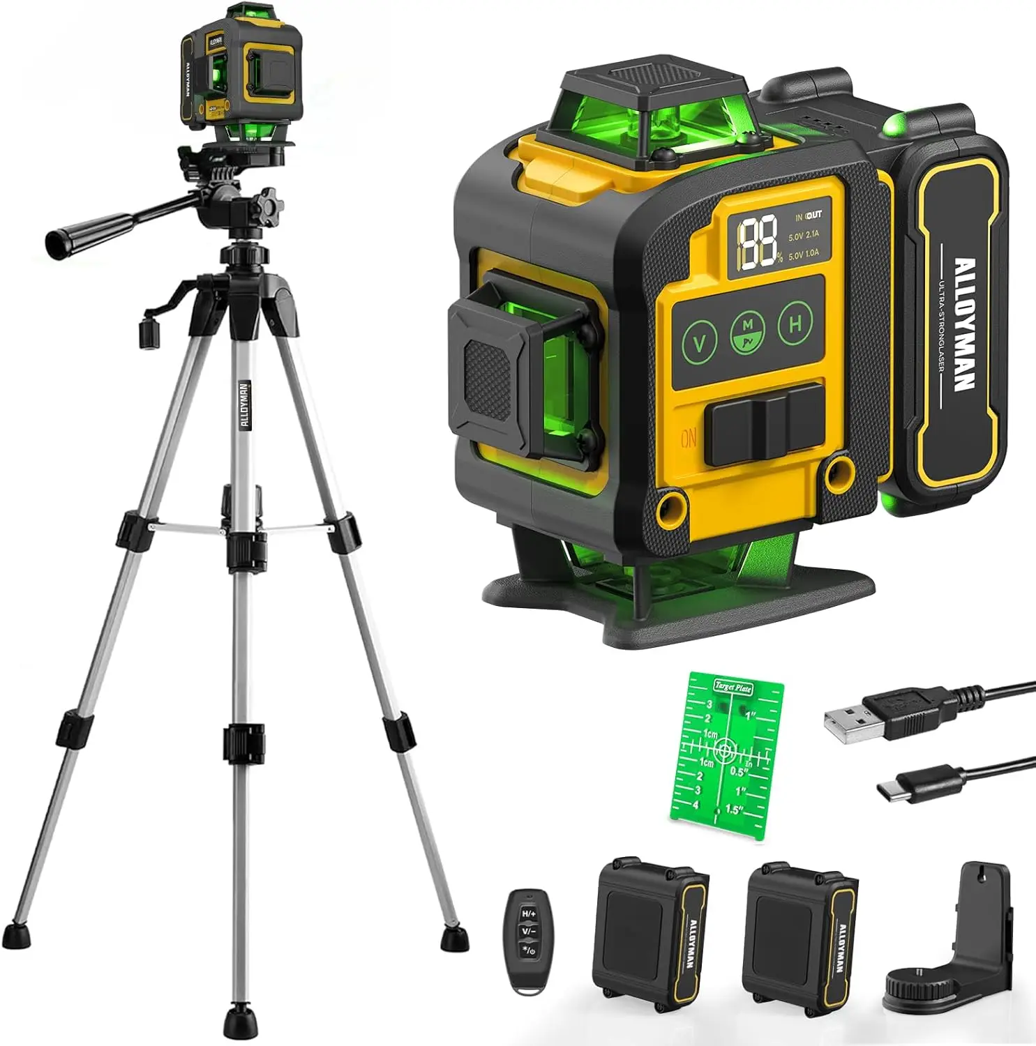 

4D Green Laser Level with Tripod, Self-Leveling for Picture Hanging, Tile Work, Home Renovation