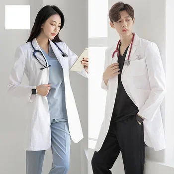 고급 흰색 코트, 긴팔 작업복, 의사 화학 실험실 특수 미용실, 의사 맞춤형