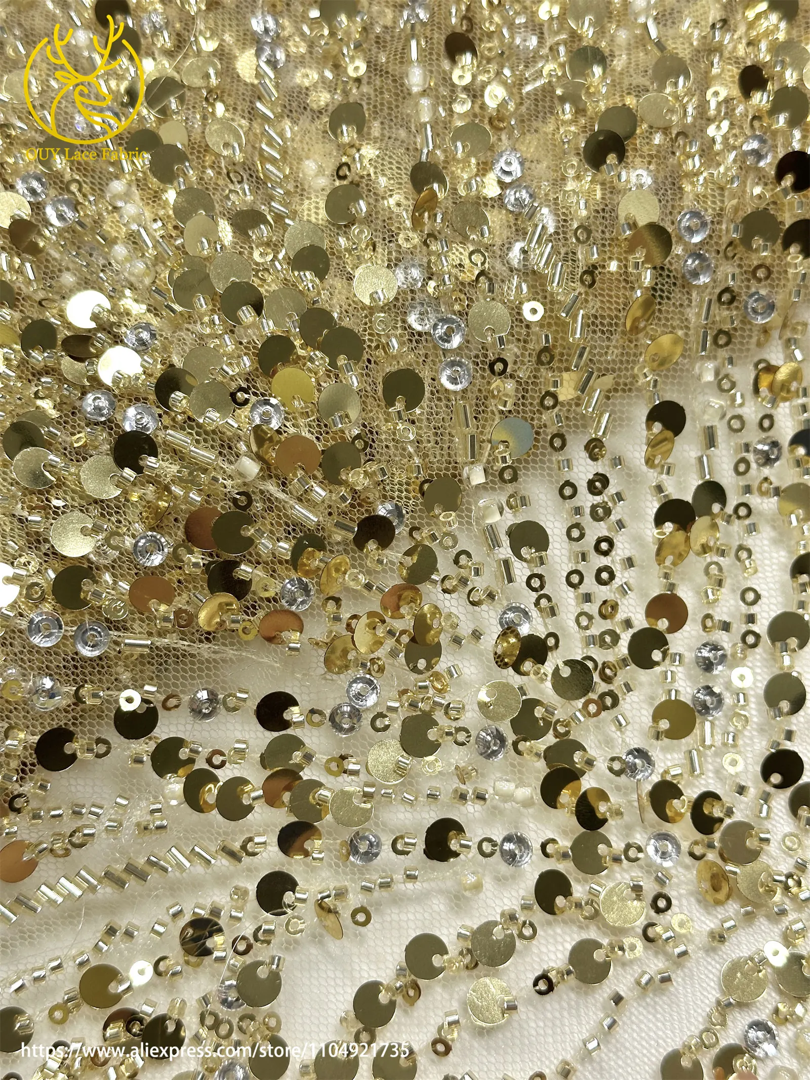 Goldene Afrikanische Pailletten-Perlen-Spitze für Bräutigamkleid 2026 Luxuriöse Französische Nigerianische Bestickte Tüllspitze für Partykleider – Detail 15