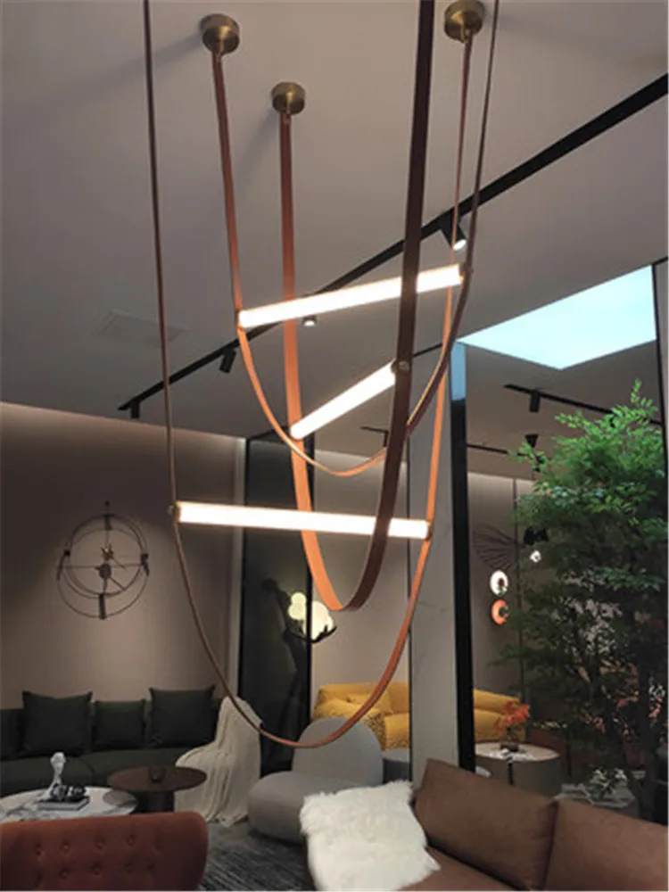 Designer belt pendant lamp LED lighting living room restaurant villa stairwell restaurant personality glass tube pendant light