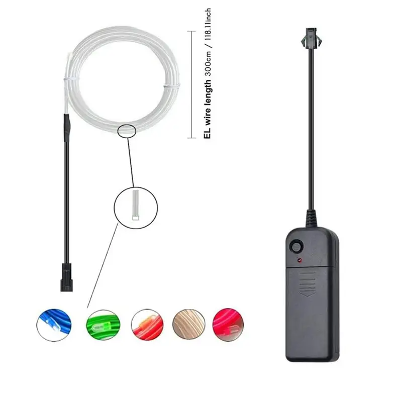 Neon Glow Electroluminescent Wire 5 Pack, 10Ft EL Wire In Red/Blue Green/Pink White- Perfect For DIY Design Projects
