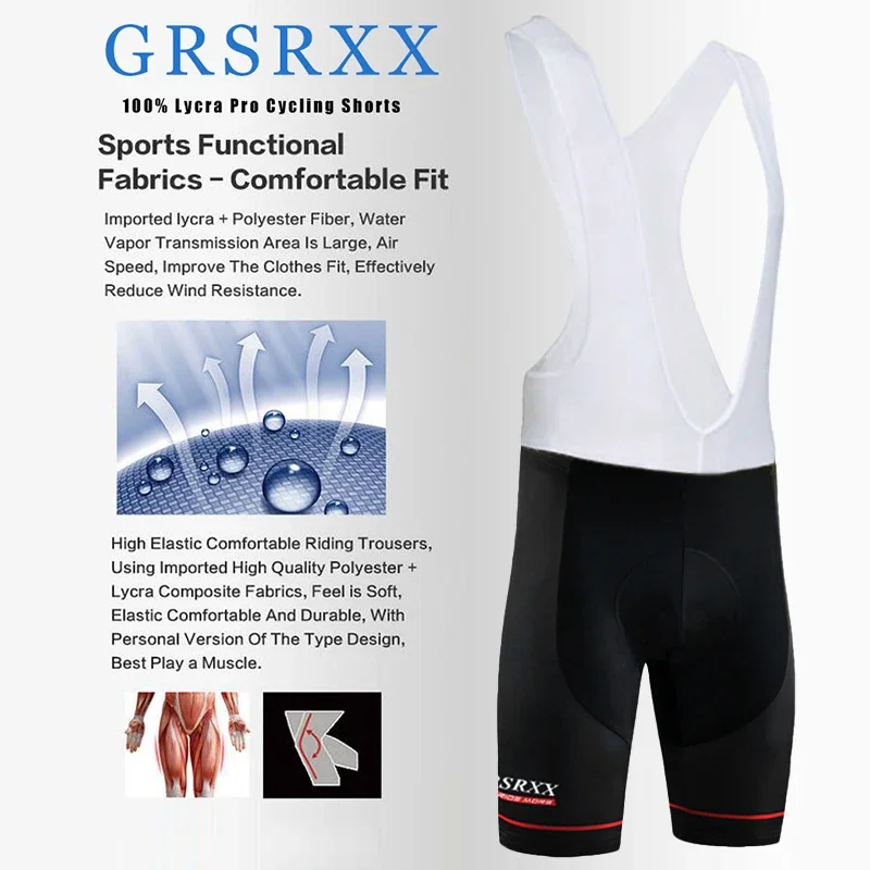 GRSRXX Cycling Bib Shorts Men Outdoor Wear Bike Cycling Padded Riding Bib Tights Bicycle Clothing