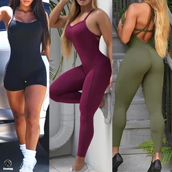 Rückenfreier Sport-Frau 2023, Lycra-Fitness-Overall, einteiliger Overall, Shorts, Sport-Outfit, Fitnessstudio, Workout-Kleidung für Damen, Sportbekleidung