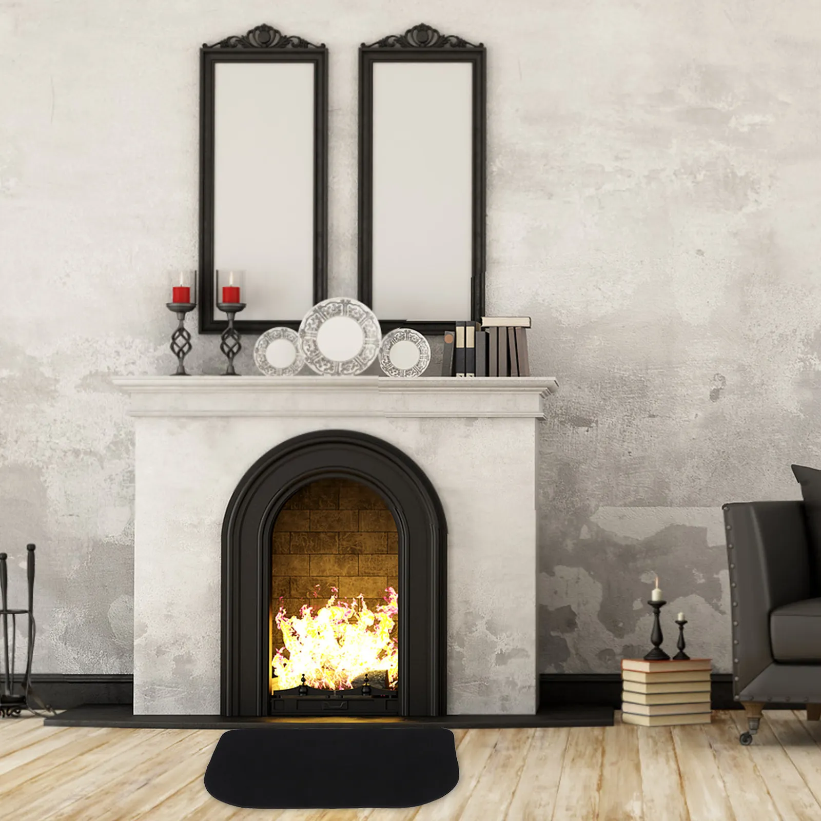 

Огнестойкий коврик для камина, полукруглый, 40x23.6, термостойкий, для защиты пола при дровяной печи, для использования в помещении