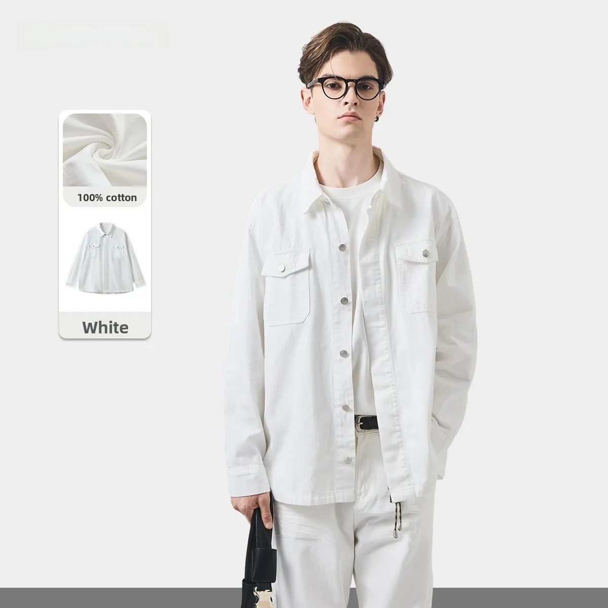 

Men's Pure Cotton White irt Long Sve Spring Loose Casual Pleated Casual Wear Daily Simple Sle ket Design