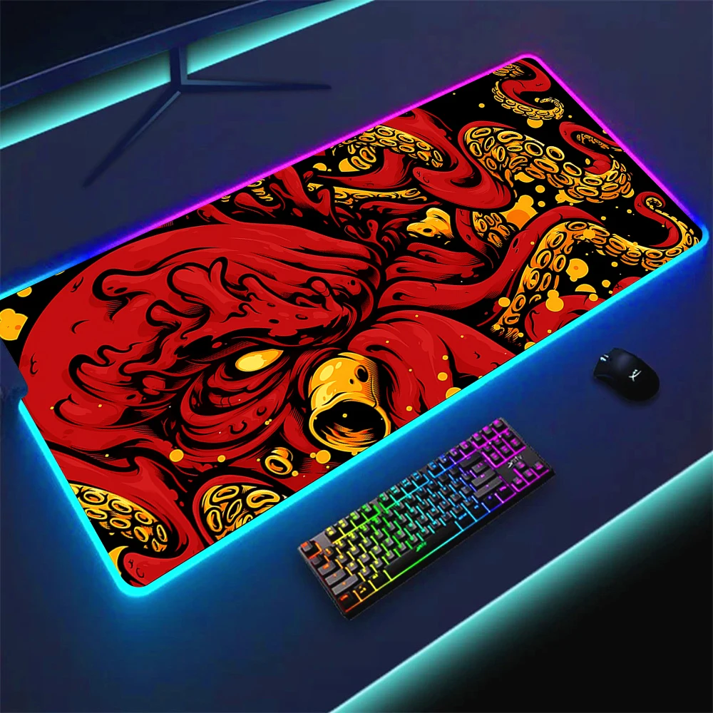 HD Print Mouse Mats Octopus Large RGB Mouse Pad Game Accessories Mousepad Gaming Desktop Carpet LED Colorful Luminous Deskmats