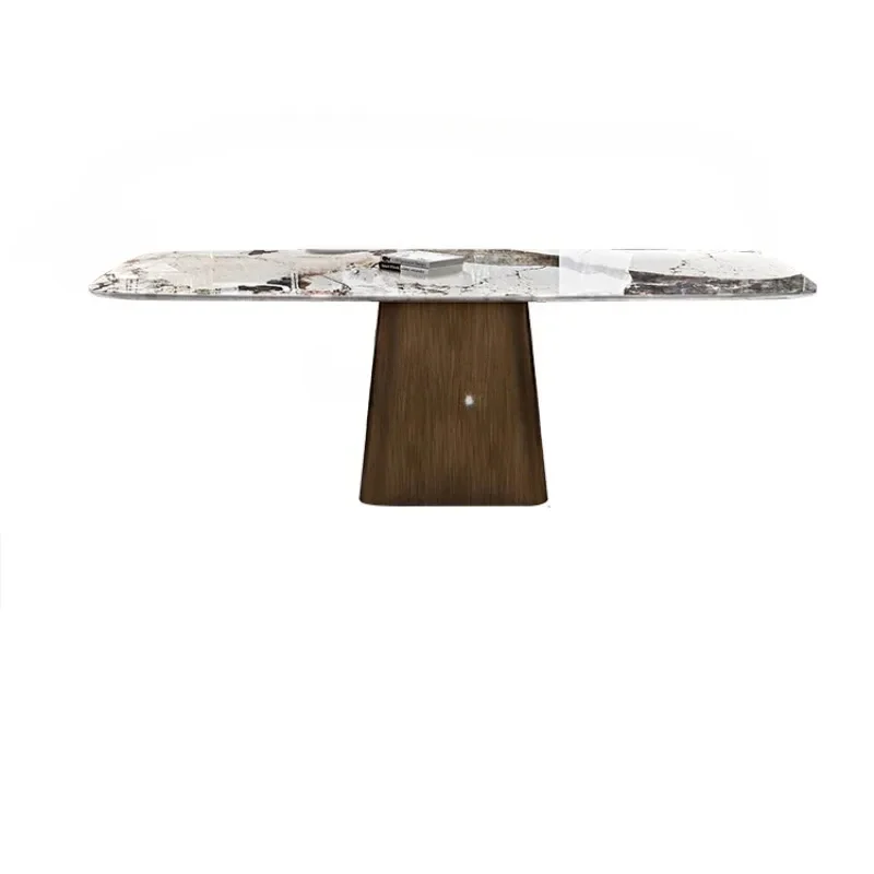 

Italian Imported Luxury Stone Dining Table and Chair Rectangular Modern Simple Home Light Luxury Stone Plate Marble Dining Table