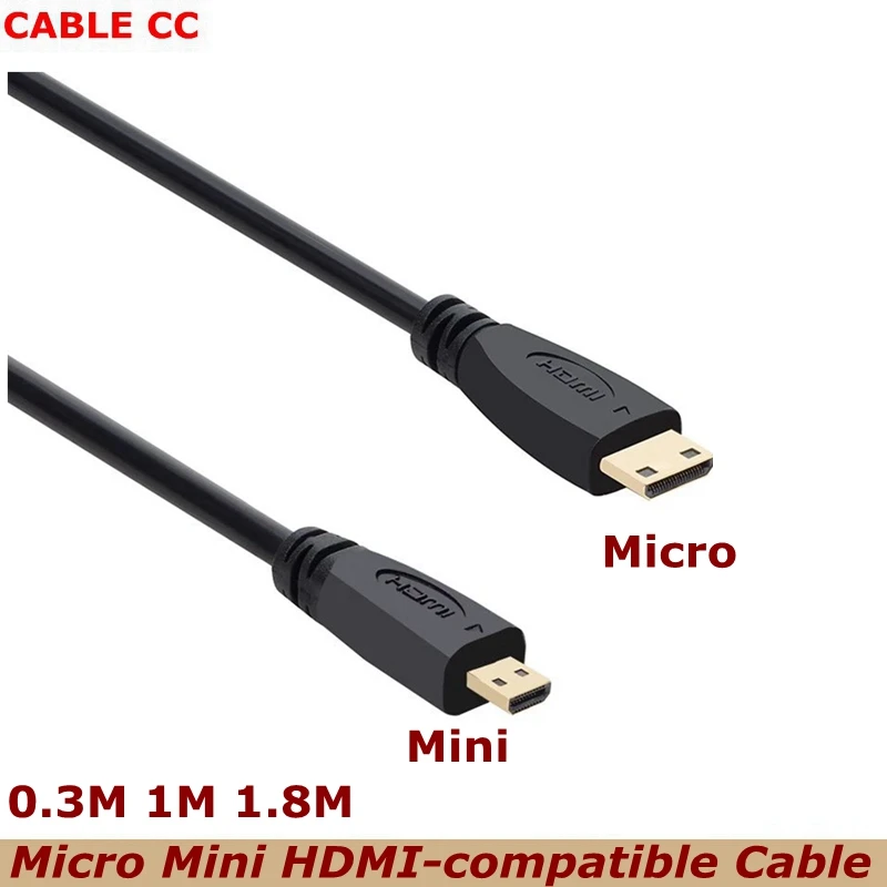 1080p 3D Mini HDMI-compatible to Micro HDMI-compatible Cable For GoPro Sony Projector's Public to Public 0.3M 1M 1.8M Cable