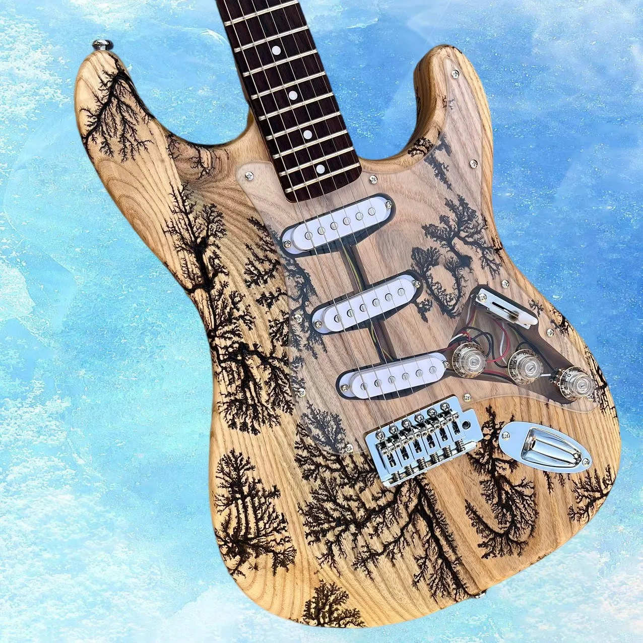

Professional New White Wax Wood Body Guitar Ash Body Flame maple Neck Carved Pattern Custom guitar
