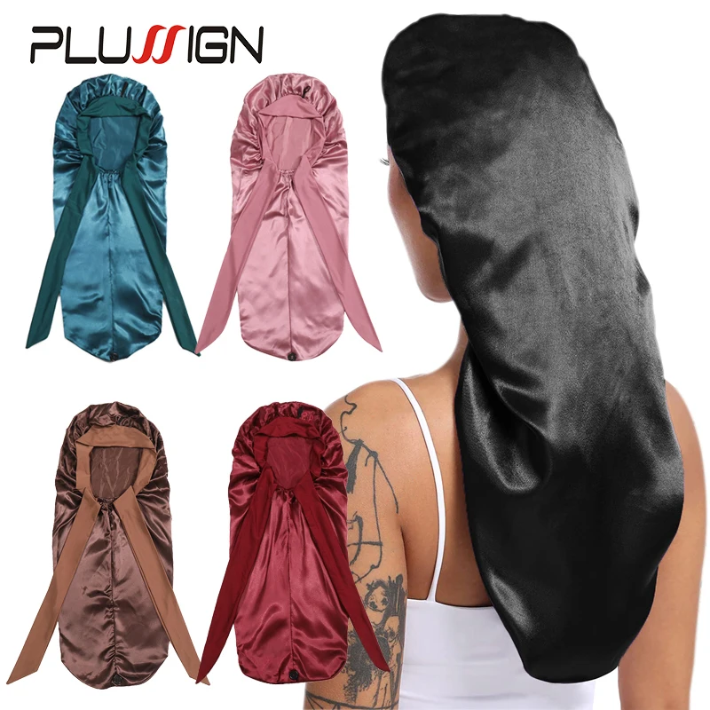 Bonnet en Satin Solide Extra Large pour Femme Noire, Soins Capillaires, Tous Types de Cheveux