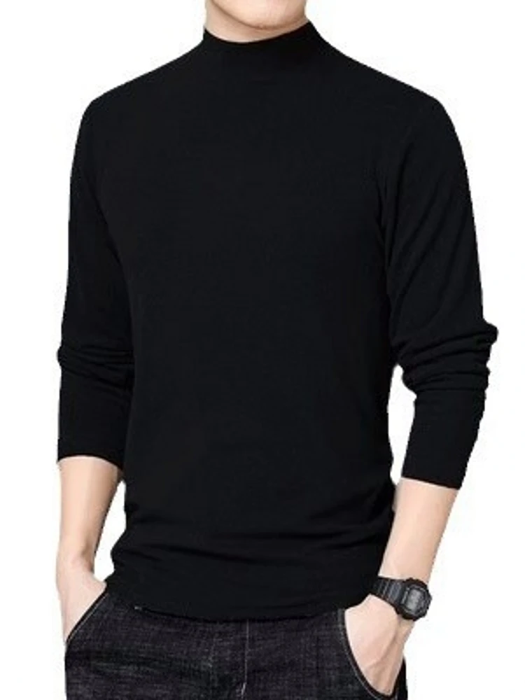 قميص رجالي بياقة متوسطة وأكمام طويلة مبطن بالصوف، طبقة أساسية مريحة ودافئة، ملابس داخلية ضيقة، تصميم جديد لفصلي الخريف والشتا...