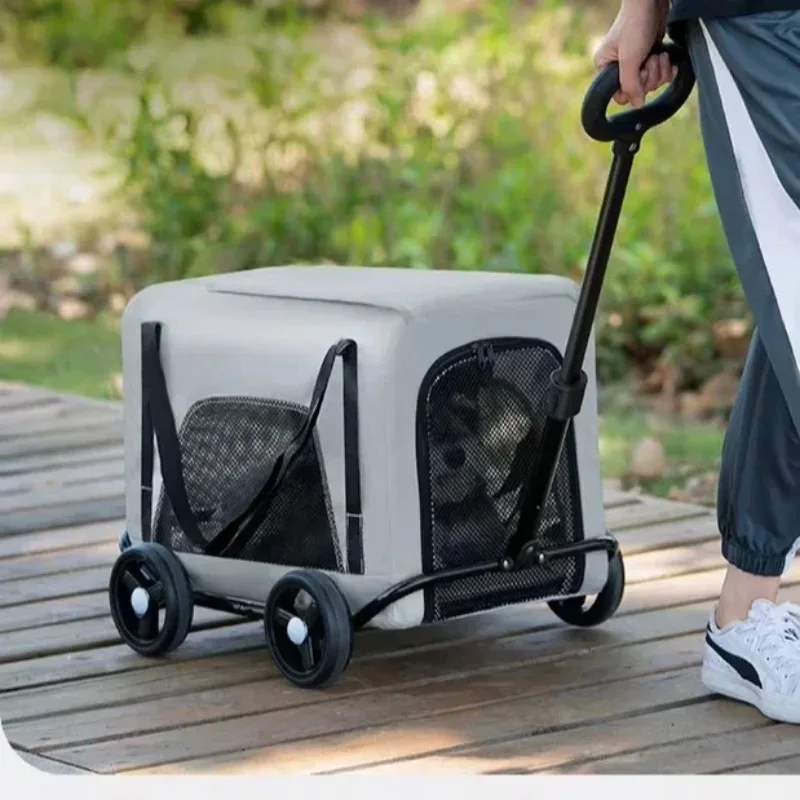 2-in-1 Pet Carrier Trolley Detachable Cat Dog Stroller Portable Travel Bag with Wheels for Outdoor Camping Walk