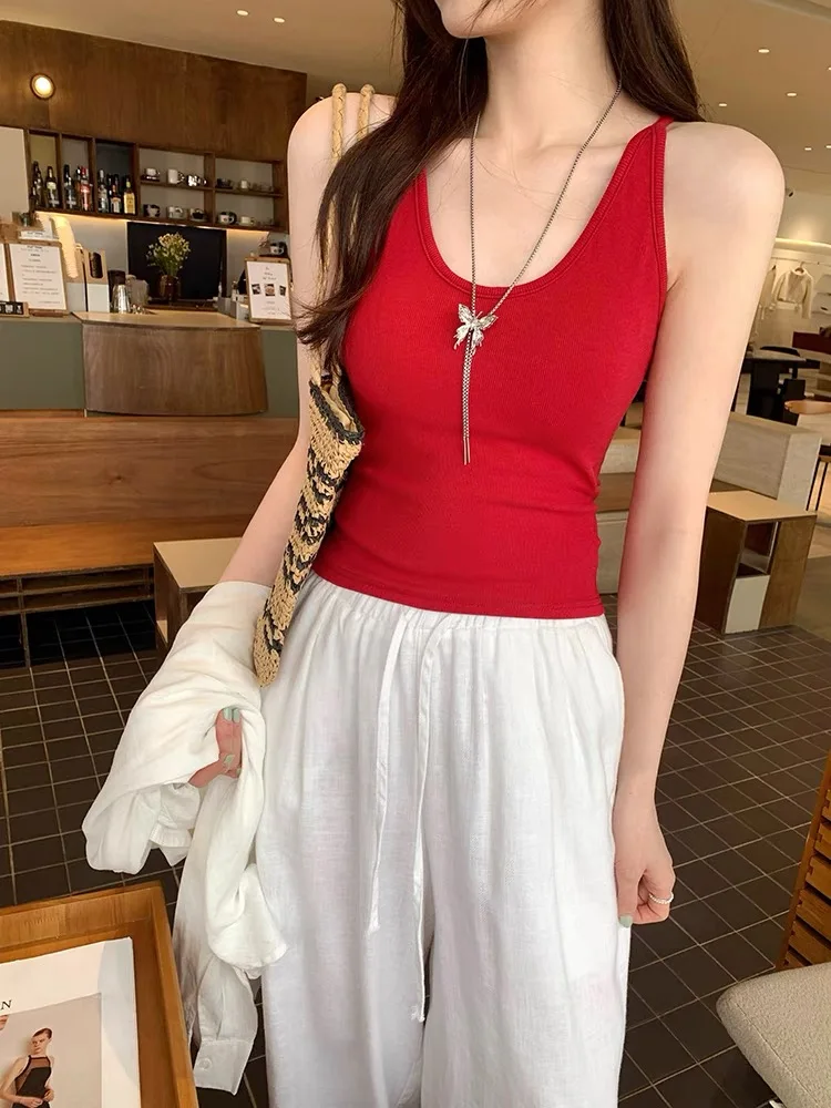 Women's U-Neck Sleeveless Tank Top 95% Cotton with Chest Pad Large Size Summer New Style Inner Wear for Flank Fatigue