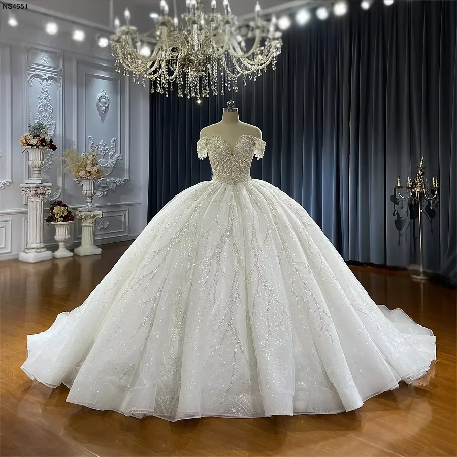 Customized Luxury Wedding Dress Off Shoulder Lace Beads Wedding Dress Amanda Novias Official