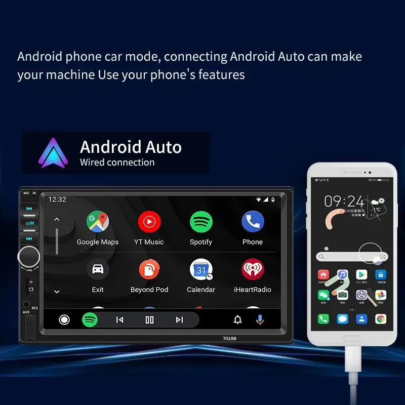 Acodo 7inch 2din Radio Wired Carplay Stereo Touch Screen Automotive Multimedia Bluetooth USB TF FM Radio Autoradio CarMP5 Player