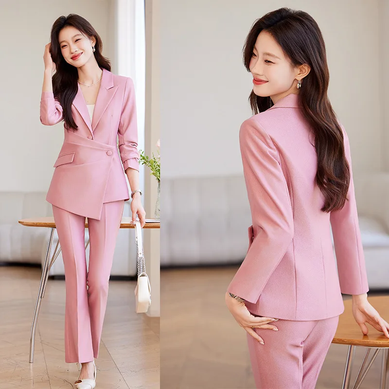 Pink Suit Set for Women, Autumn and Winter Professional Wear, Elegant Goddess Style, High-end Host Formal Workwear Suit