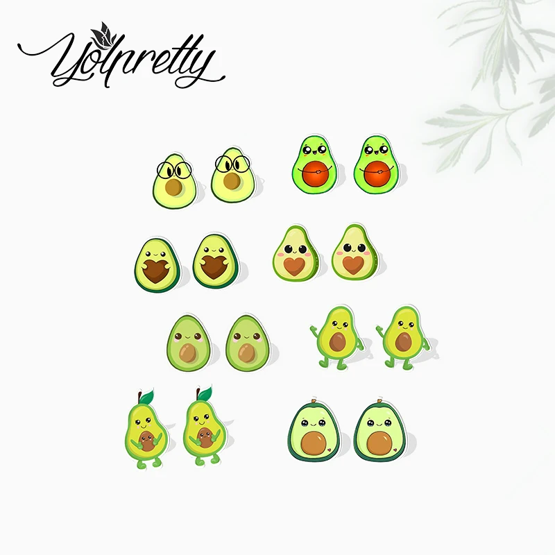 2022 New Arrival Cartoon Funny Green Avocado Fruit Epoxy Stud Earrings Handcraft Acrylic Resin Earrings