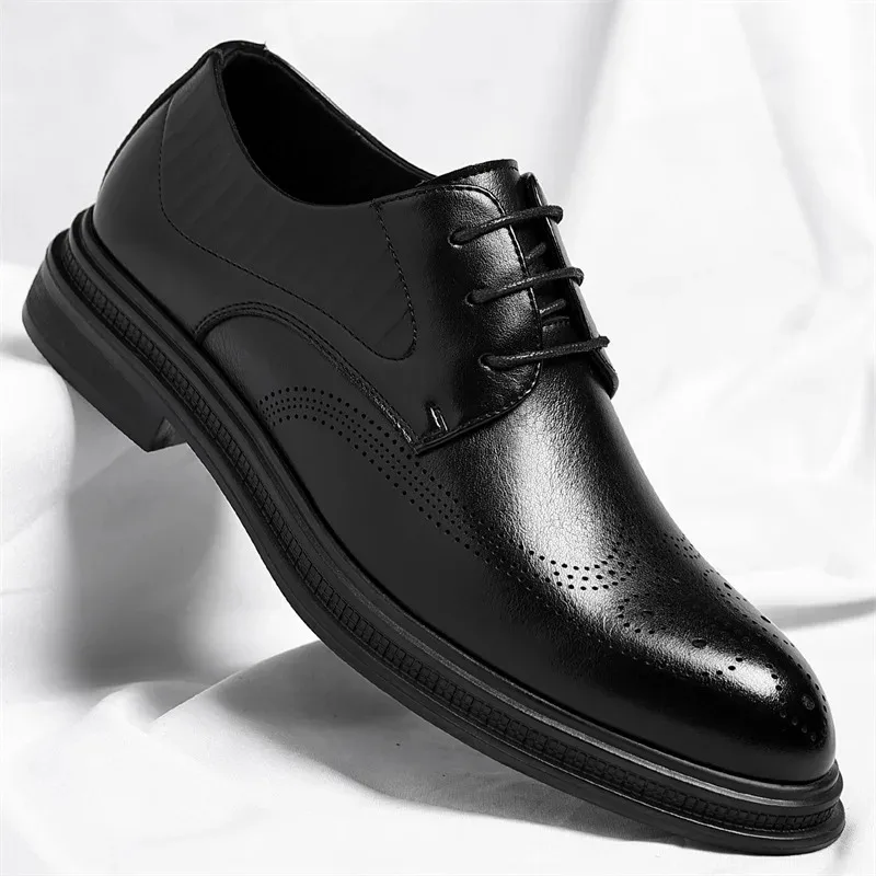 Men's Business Formal Casual Wedding Shoes Fashion Designer Inner Increase Retro Leather Spring Autumn