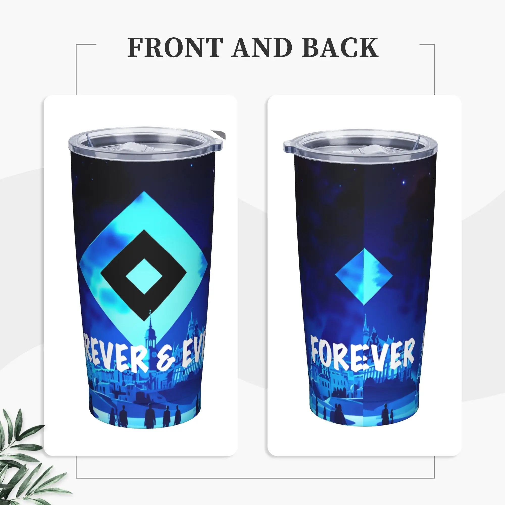 Forever HSV Hamburger Sportverein Insulated Tumbler with Straws Lid Football Club Vacuum Thermal Mug Home Cold Drinks Cups, 20oz