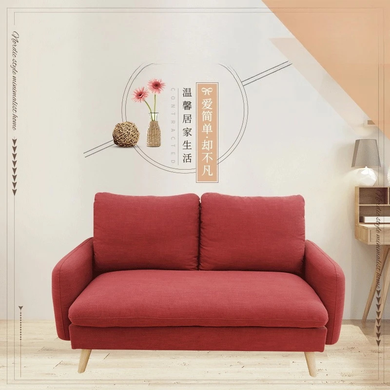 Small apartment double fabric sofa Nordic simple light luxury sofa with pedals