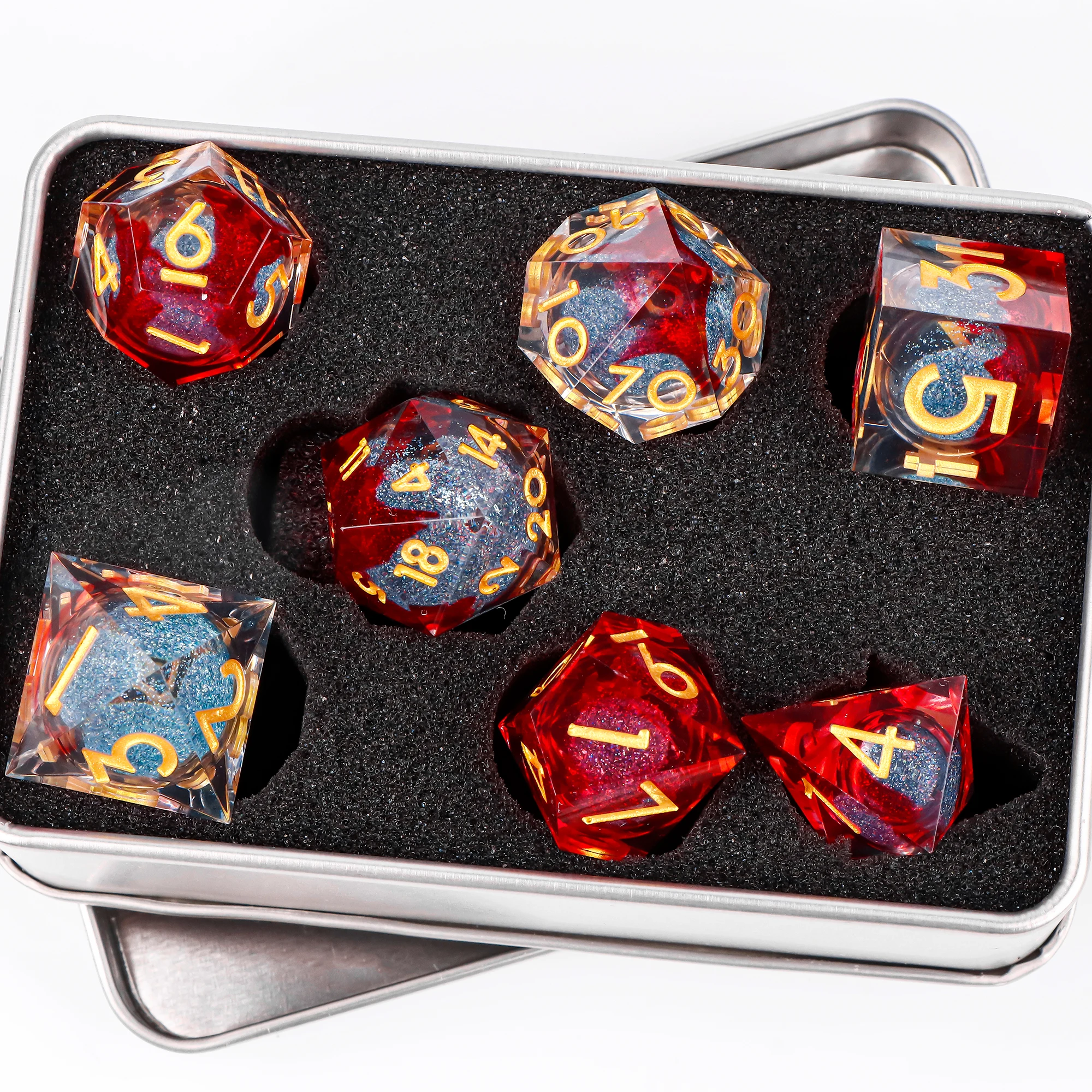 

Red D&D liquid core resin dice for dungeons and dragons, Liquid core dice set for Board games dice, Sharp edge polyhedral dice