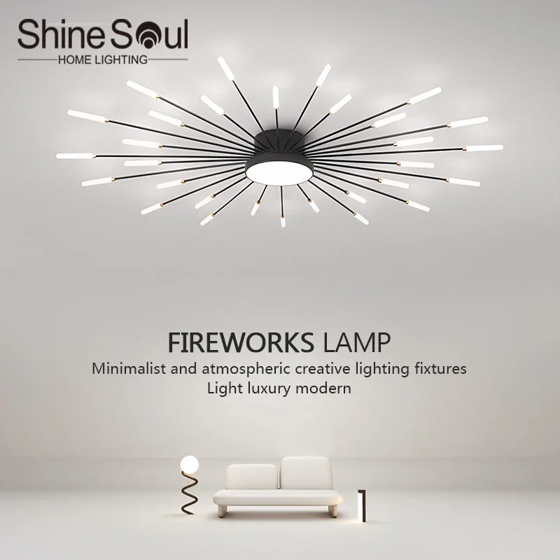 

Modern Fireworks LED Ceiling Ceiling Light Living Room Dining Room Chandelier Home Decor Bedroom Lamp Black Gold Spiral Lamparas