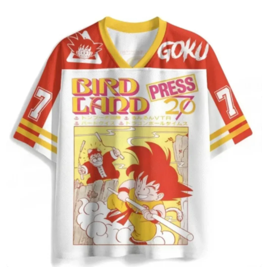 Dragon Ball Wukong Printed Mesh Shirt Breathable V-neck Anime Retro T-shirt 7 Graphics Sports and Leisure Loose Shirt