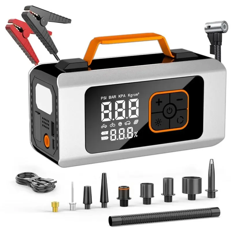 Car Starting Power Supply for 12V Vehicles Tire Inflation Pump Blower Deflation And Suction USB Charging LED Lighting 6 IN 1