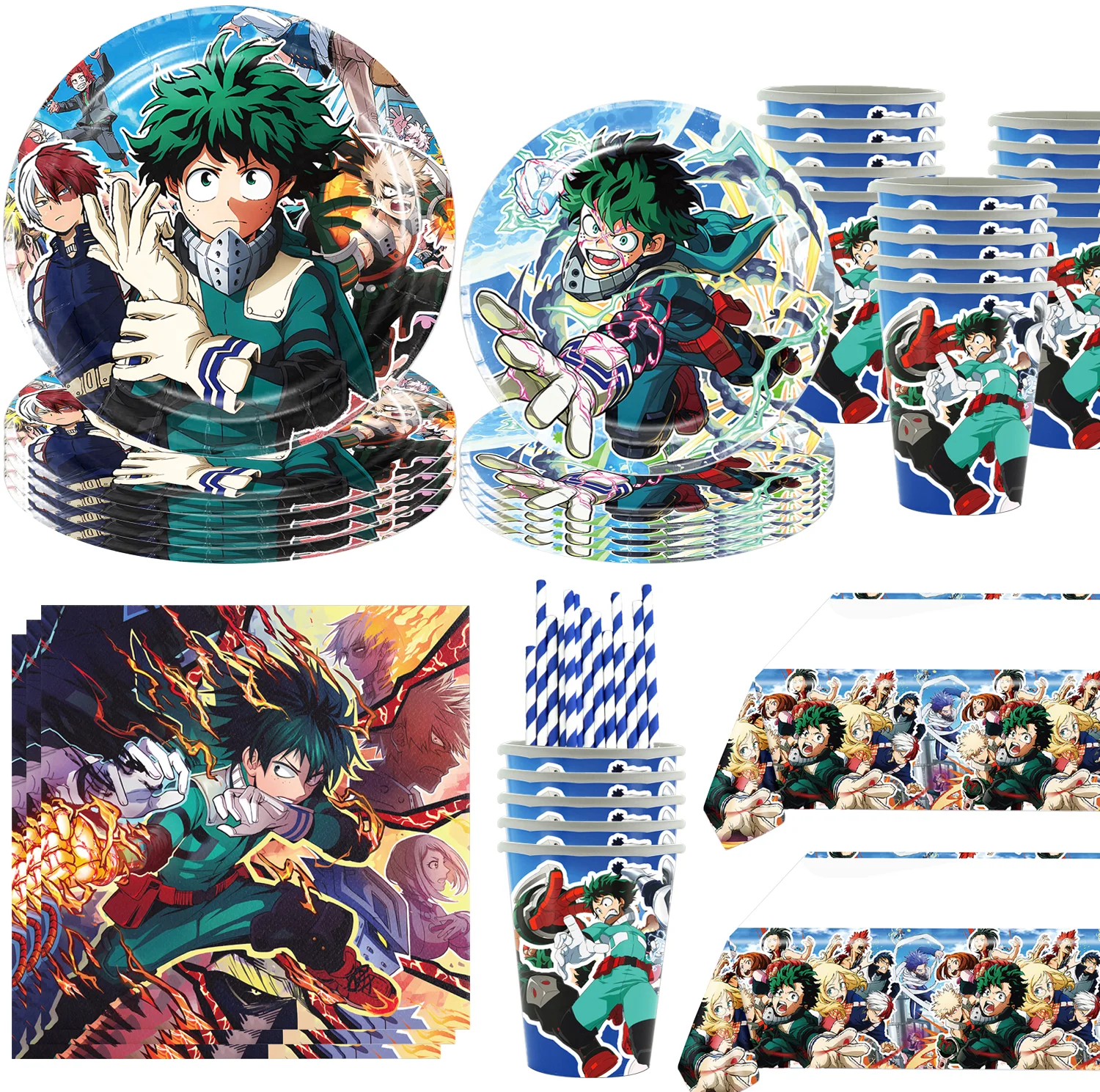 My Heroed Academia Birthday Decorations Party Balloon Stickers Disposable Tableware Cup Plate For Kids Gifts Party Supplies