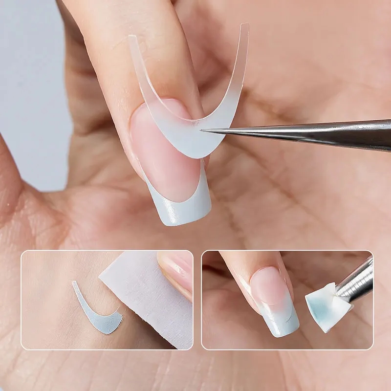 Plantillas de uñas francesas huecas transparentes minimalistas de 1/3 piezas, reutilizables, plantilla de aerógrafo, decoración de arte de uñas DIY, pegatinas de manicura 4