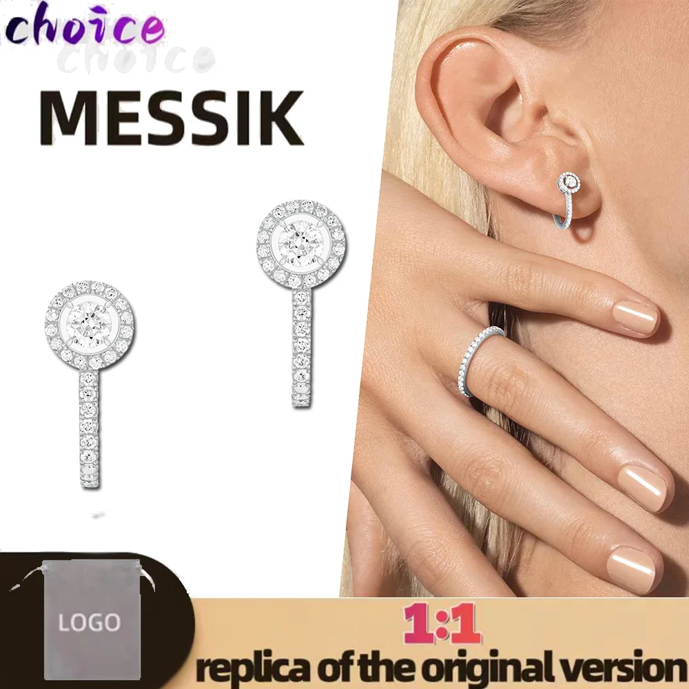 

2024 new fashion sterling silver s925 round diamond stud earrings messik style luxury charm high-end women's stud earrings