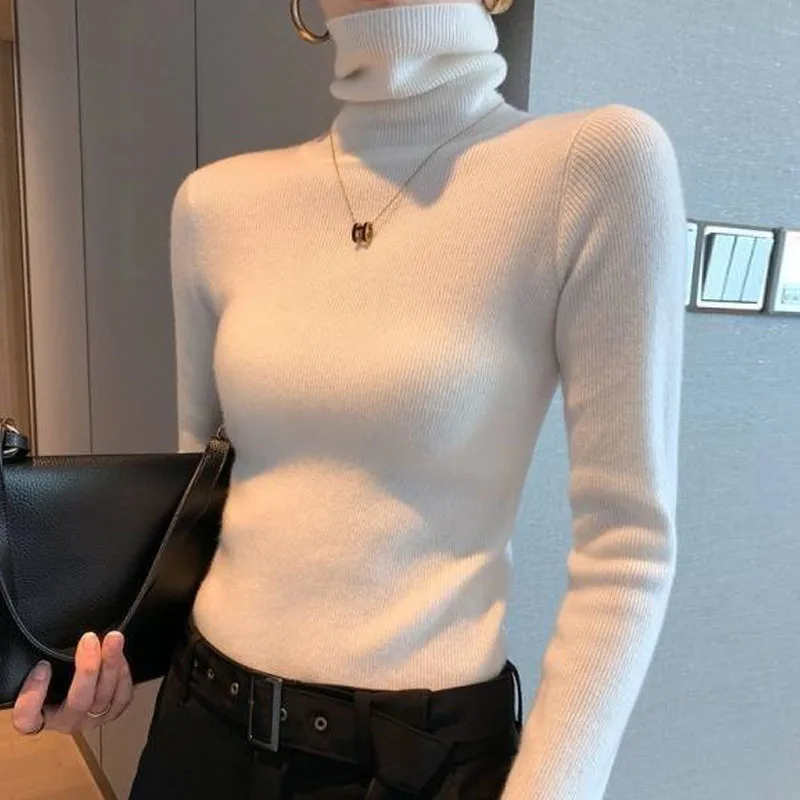 سترة نسائية محبوكة بأكمام طويلة بلوفرات نسائية بياقة مدورة أبيض وأسود سترة متماسكة بلوفر نسائي علوي Sueter Feminino Q961 #1