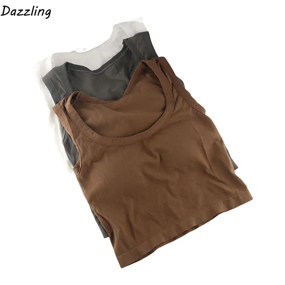 

With Chest Pads Bra Square Collar Sleeveles Camisole Black White Grey Solid Color Sexy Square Tank Top Vest