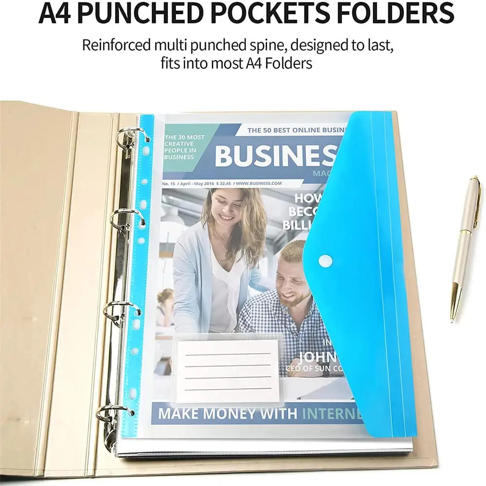 A4 File Bag Folders Wallets  Colorful Convenient Snap  PP Transparent Data  Storage Office Stationery Student Learning Tools