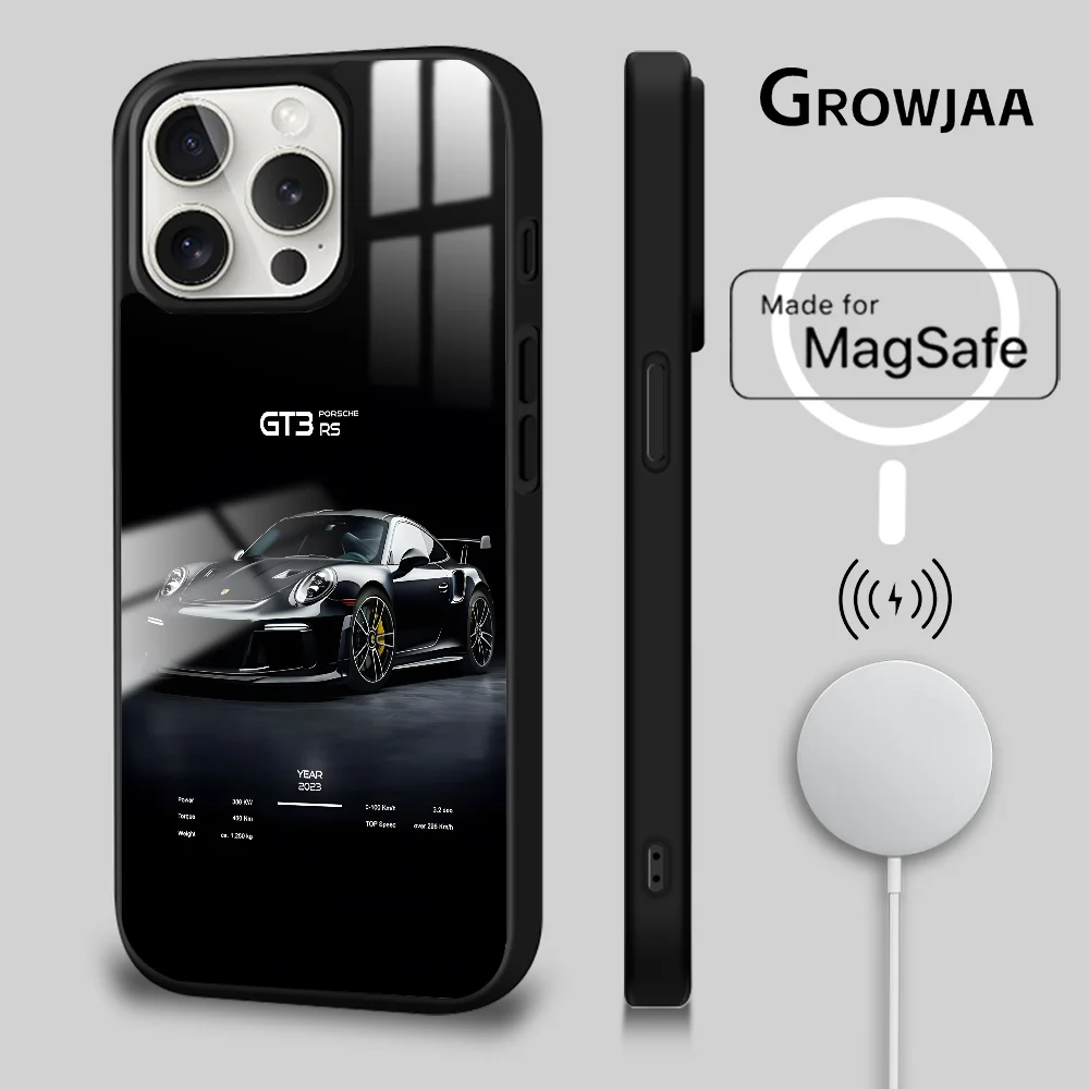 Funda de teléfono deportiva de lujo GT3-RS Car-911, funda de espejo magnético con carga inalámbrica para iPhone 16/15/14/13/12/11 Pro Max Plus