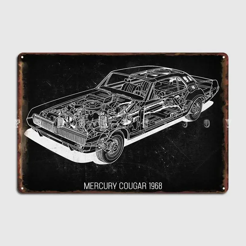 Mercury Cougar 1968 Metal Sign Cinema Kitchen Kitchen Create Plates Tin Sign Poster