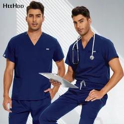 Men Scrub Tops Medical Uniforms Dentist Overalls Nurse Clothes Lab Workwear Unisex Doctor Nurse Costume Dentistry Surgical Shirt