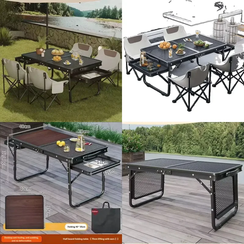 Outdoor Folding Table Camping Multifunctional Iron Net Barbecue Portable Picnic Picnic Table Aluminum Alloy