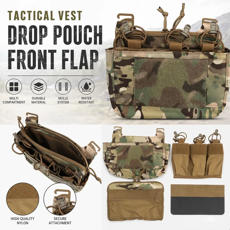 Tactical Plate Carrier Chest Rig Drop Front Flap Pouch with Triple Magazine Pouch Hunting Vest Detachable Drop Hanging Bag