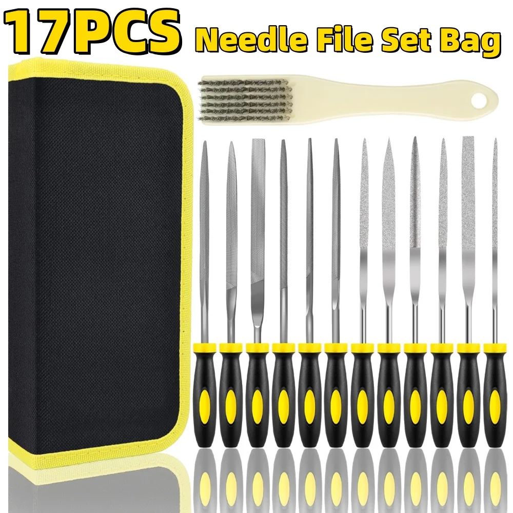 

17PCS Premium Needle File Set - High-Carbon Steel Files with Non-Slip Ergonomic Handles for Precise Filing on Wood, Plastic, Je