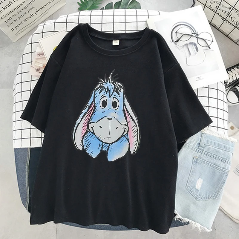 New Kawaii Pooh and Rabbit Printed Women T-shirts Harajuku Streetwear Casual Short Sleeve T-shirt Loose O Neck y2k Cloths Tops