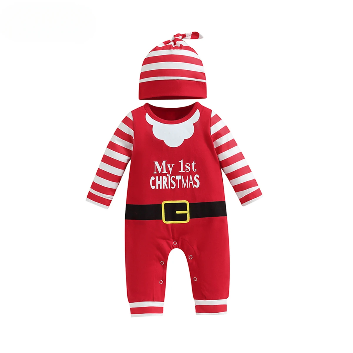 Ma & Baby 0-18M Kerst Pasgeboren Baby Baby Romper Kerstman Kostuum Gestreepte Brief Print Lange Mouw jumpsuit Hoed xmas Outfits D05